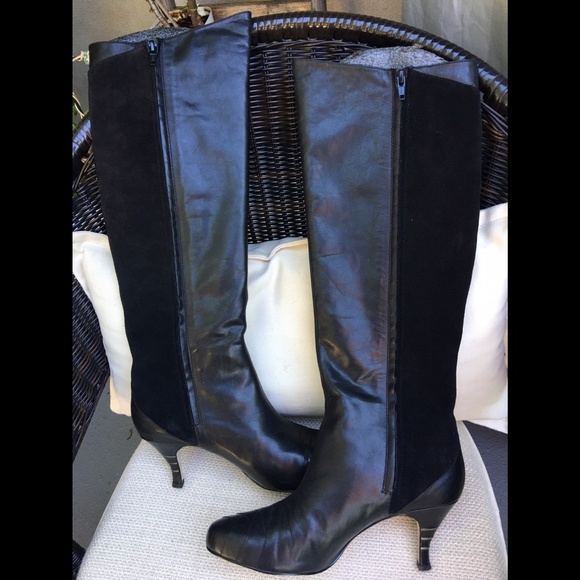 Diesel Knee High Tall Sleek Black Leather & Suede Zip Side Women Boots Sz 39 - Picture 2 of 14